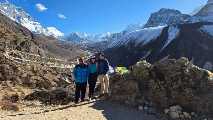 Mosaic Adventure guide with trekkers on the Everest Base Camp trail